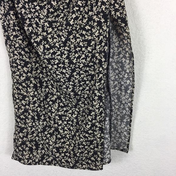 Zara Draped Black Moody Micro Floral Print Ruched Side Slit Midi Skirt XS - Picture 9 of 13